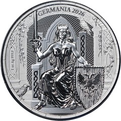 2026 Germania 1 Ounce Silver 5 Mark Lady Germania BU OGP STOCK