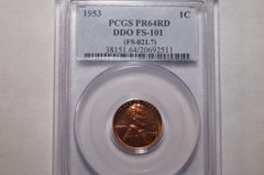 1953 LINCOLN CENT DDO FS-101 GRADED PCGS PR64RD