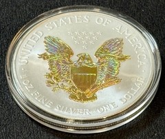 2007 1 Oz .999 American Silver Eagle ASE Holo Golden Holographic Color Coin!!