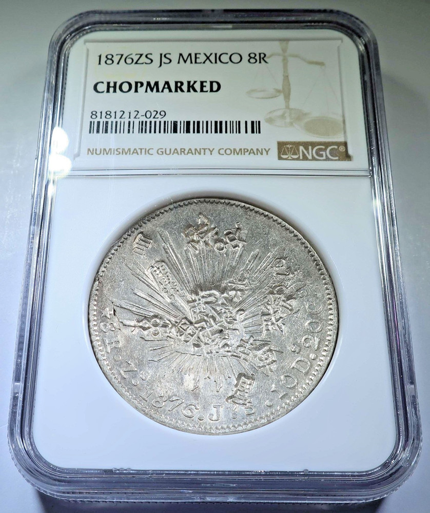 NGC Chopmarks 1876 Mexico Silver 8 Reales Genuine 1800’s Libertad Dollar 8R Coin