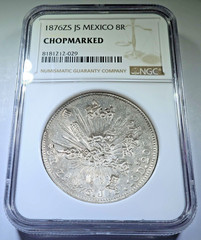 NGC Chopmarks 1876 Mexico Silver 8 Reales Genuine 1800’s Libertad Dollar 8R Coin