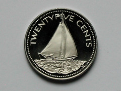 Bahamas 1976 FM 25 CENTS Proof Coin MS+++ UNC with Cameo-Lustre & Ocean Sailboat
