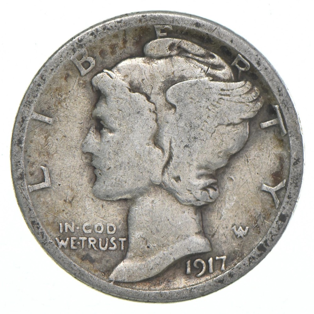 1917-S Mercury 90% Silver Dimes G-VG (Good – Very Good) Average Circulated