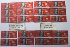 20 (TWENTY) RED 24K GOLD PLATED $100 DOLLAR BILL’S NEW STYLE FREE SHIPPING!