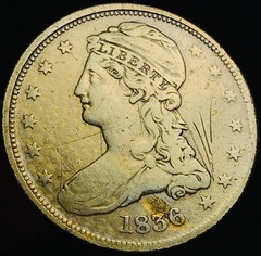 1836 Capped Bust Half Dollar 50C Ungraded REEDED EDGE US Silver Coin CC29116