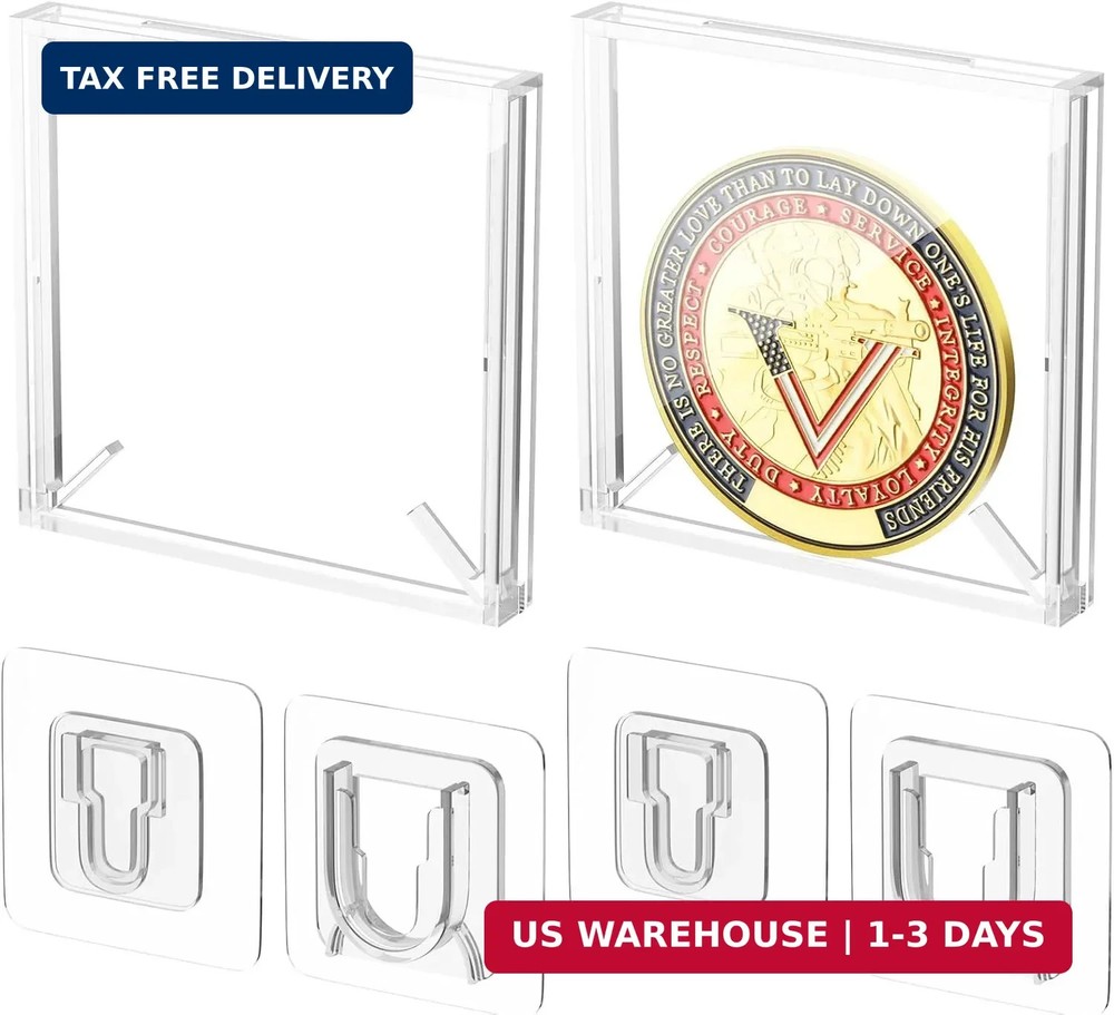 2 Pack Acrylic Challenge Coin Display Holder Case, Wall Mount Challenge Coin Hol