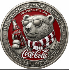 Bear Coca Cola Soda Drinking 140 Anniversary Gift Fan Commemorative Coin P210
