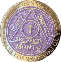 1 Month AA Medallion Recoverychip Reflex Purple Glitter Sobriety Chip Coin