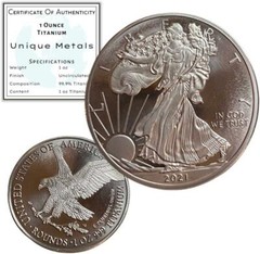 1 Troy Ounce .999 Fine Pure Titanium Walking Liberty Eagle Rounds – Coins w/COA