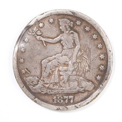 1877 S Silver Trade Dollar $1 San Francisco Mint Damaged