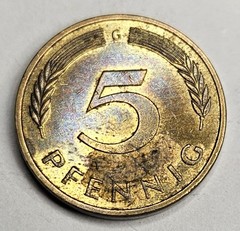 1984-G Germany 5 Five Pfenning – Circulated German Brass Clad Steel World Coin