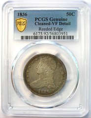1836 Reeded Edge Capped Bust Half Dollar 50C – PCGS VF Details – Key Date!