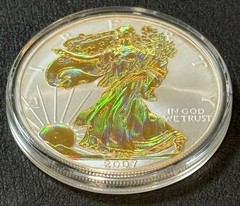 2007 1 Oz .999 American Silver Eagle ASE Holo Golden Holographic Color Coin!!