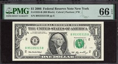 2006 $1 NEW YORK FRN. PMG GEM Uncirculated 66 EPQ Banknote. SCARCE B/B Block, FW