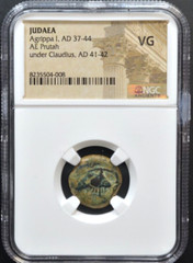 JUDAEA, AGRIPPA I, AD 37-44, AE PRUTAH, NGC CERTIFIED—–481—–