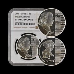 FRANCE. 2005, 1.5 Euro, Silver – NGC PF69 – Top Pop 🥇 Frederic Chopin