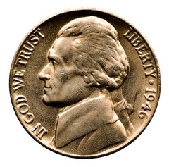 1946 Jefferson Nickel BU Brilliant Philadelphia 75% Copper 25% Nickel WP3