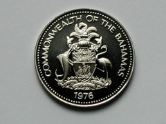 Bahamas 1976 FM 25 CENTS Proof Coin MS+++ UNC with Cameo-Lustre & Ocean Sailboat
