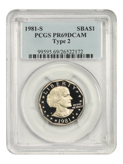 1981-S SBA$1 PCGS PR69DCAM (Type 2) – Susan B. Anthony Dollar – Scarce Variety