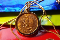 1959 Eagle Coin Mexico Gold Filled Bezel Pendant on 24″ Gold Filled Snake Chain