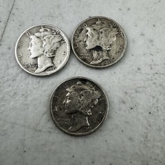 Lot Of 3 Mercury Dimes. 90% Silver Coin 10c Coins. 1941, 1943 D