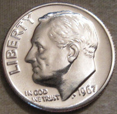 SELLING AS SHOWN – 1967 SMS UNCIRCULATED ROOSEVELT DIME~NICKEL CLAD COPPER~405