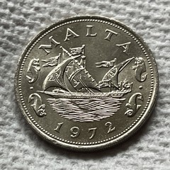 1972 Malta 10 cents Coin Barge of the Grand Master Ship Fish Boat Nautical Ocean