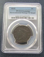 1818 Liberty Head Large Cent – PCGS Genuine VF Details – Cert# 34433271
