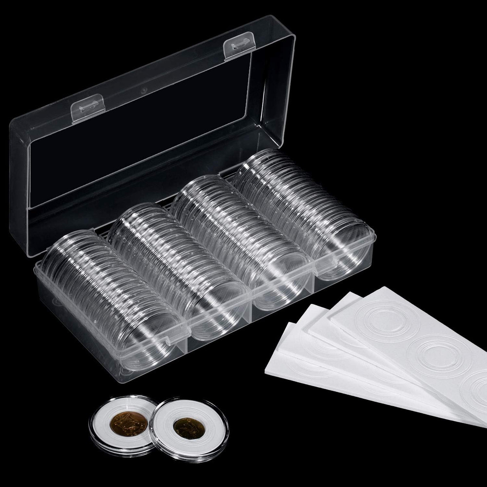 41Mm Coin Capsules, with Foam Gasket and Plastic Storage Box, for Coin Collectio