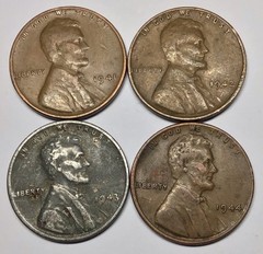 Rare Old 1941 1942 1943 1944 WWII US Steel Copper Penny Coin Vintage War Lot Set