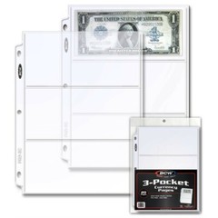 20 Clear Album Pages 3 Pockets Currency Banknotes Bills PVC FREE For Binders bcw